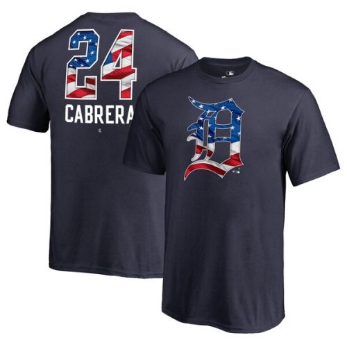  Youth Detroit Tigers Miguel Cabrera Fanatics Branded Navy 2019 Stars & Stripes Banner Wave Name & Number T-Shirt