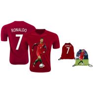 Fanatics Life Ronaldo Jersey Style T-Shirt Kids Cristiano Ronaldo Jersey Portugal T-Shirt Gift Set Youth Sizes  Premium Quality  Soccer Backpack Gift Packaging