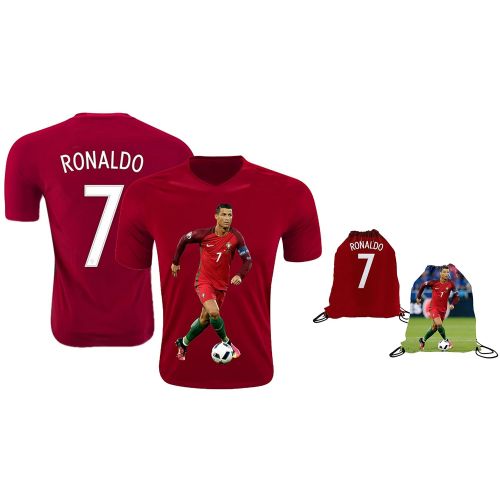  Fanatics Life Ronaldo Jersey Style T-Shirt Kids Cristiano Ronaldo Jersey Portugal T-Shirt Gift Set Youth Sizes  Premium Quality  Soccer Backpack Gift Packaging