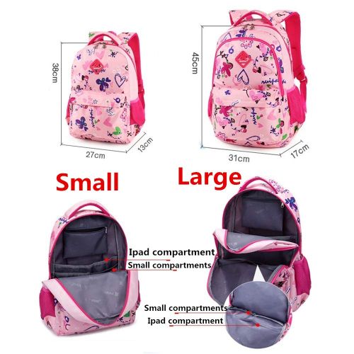  Fanci Butterfly Heart Prints Primary Kids School Backpack Bookbag for Girls School Bag Daypack