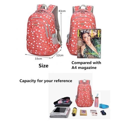  Fanci Teenager Girls Love Heart Print Backpack School Student Laptop Book Bag