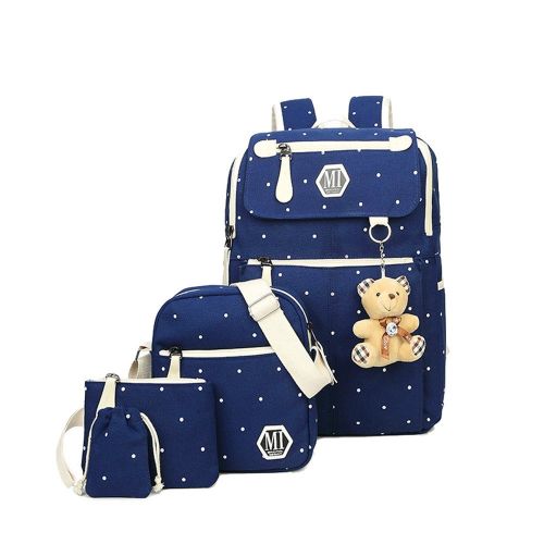  Fanci 4Pcs Polka Dot Women Canvas Casual Daypack for Girls Middle School Backpack Set