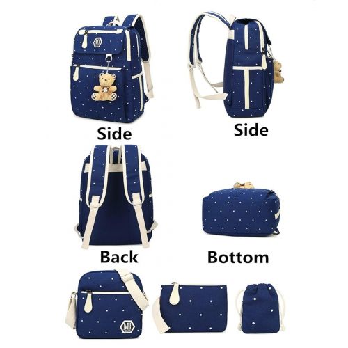  Fanci 4Pcs Polka Dot Women Canvas Casual Daypack for Girls Middle School Backpack Set