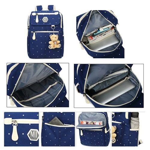  Fanci 4Pcs Polka Dot Women Canvas Casual Daypack for Girls Middle School Backpack Set