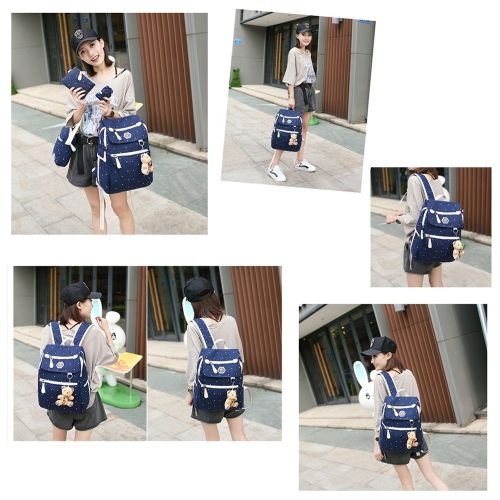  Fanci 4Pcs Polka Dot Women Canvas Casual Daypack for Girls Middle School Backpack Set