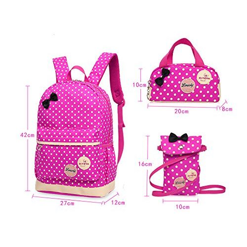  Fanci 3Pcs Polka Dot Bowknot Elementary Kids School Backpack Bookbag Set for Girls Princess Style Casual Daypack