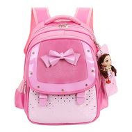 Fanci Heart Prints Bowknot Waterproof Primary Kids School Backpack for Girls Elementary School Bookbag Daypack Shoulder Rucksack with Pencil Case