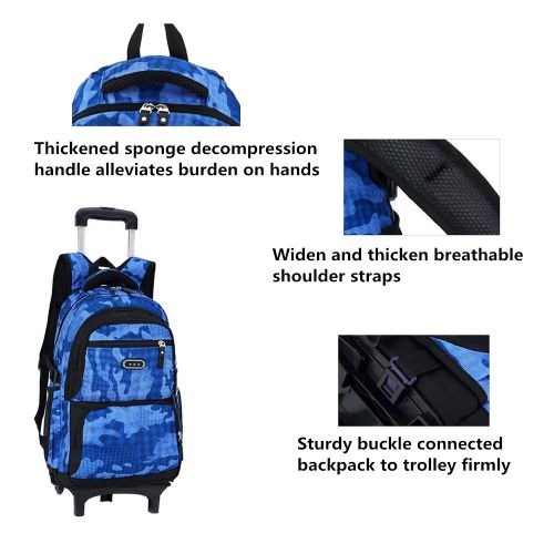  Fanci Flora Camo Waterproof Rolling Trolley School Bag Backpack on Wheels Camouflage Wheeled Backpack Carry on Luggage