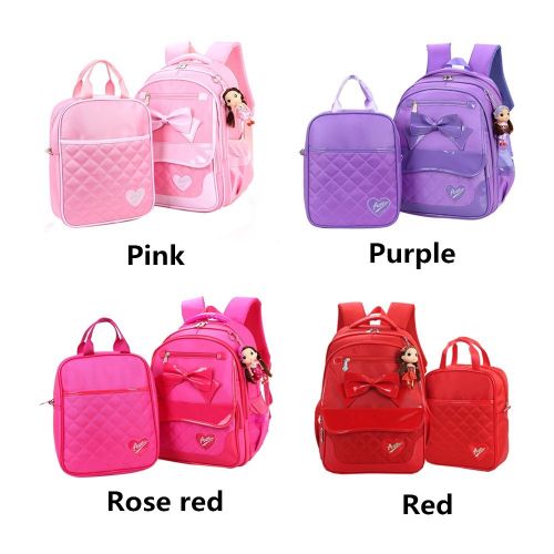  Fanci 2Pcs Bowknot Waterproof Nylon Elementary School Bookbag for Girls Primary School Backpack Set with Lunch Kit