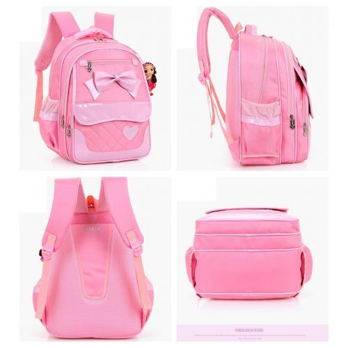  Fanci 2Pcs Bowknot Waterproof Nylon Elementary School Bookbag for Girls Primary School Backpack Set with Lunch Kit