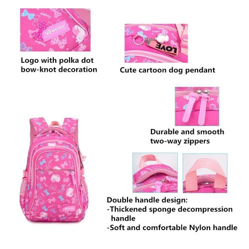  Fanci 3Pcs Bowknot Cat Prints Elementary Girls School Bookbag Rucksack for Primary Girls School Backpack Set with Lunch Kits