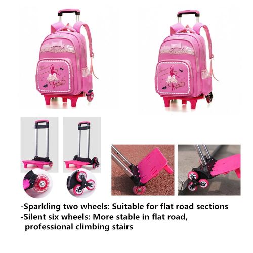  Fanci Dancing Girl Primary Trolley School Backpack Book Bag for Girls Wheeled Rucksack