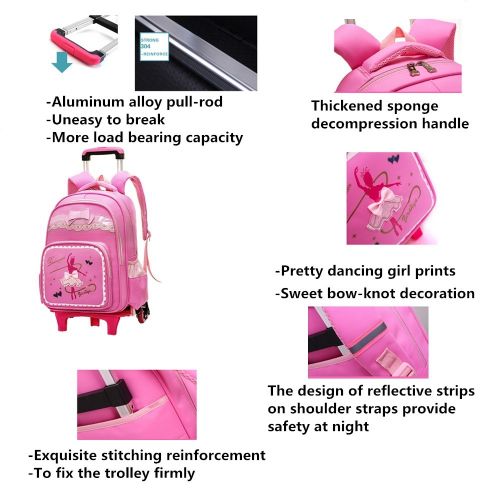  Fanci Dancing Girl Primary Trolley School Backpack Book Bag for Girls Wheeled Rucksack