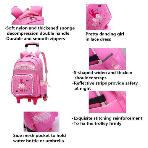  Fanci Dancing Girl Primary Trolley School Backpack Book Bag for Girls Wheeled Rucksack