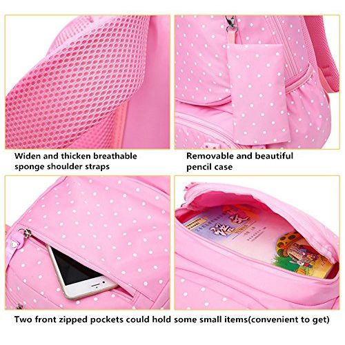  Fanci 3Pcs Polka Dot Princess Style Elementary Kids School Backpack Bookbag Set for Teens Girls School Bag with Handbag