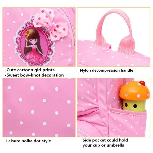  Fanci 3Pcs Polka Dot Princess Style Elementary Kids School Backpack Bookbag Set for Teens Girls School Bag with Handbag