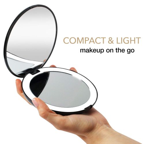  Fancii LED Lighted Travel Makeup Mirror, 1x/10x Magnification - Daylight LED, Compact, Portable, Large 5” Wide Illuminated Folding Mirror