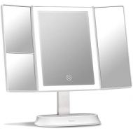 Fancii Trifold Makeup Mirror with Natural LED Lights, Lighted Vanity Mirror with 5x & 7x Magnifications - 58 Dimmable Lights, Touch Screen, Cosmetic Stand (Sora)