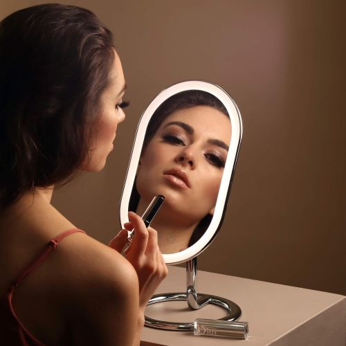  Fancii LED Lighted Vanity Makeup Mirror, Rechargeable - Cordless Illuminated Cosmetic Mirror with 3 Dimmable Light Settings, Dual Magnification and Adjustable Chrome Stand (Vera)