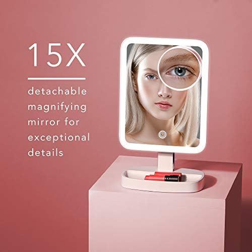  Fancii LED Makeup Vanity Mirror with 3 Light Setting and 15x Magnifying Mirror - Choose Between Soft Warm, Natural Daylight, or Neutral White Lights - Dimmable Countertop Cosmetic