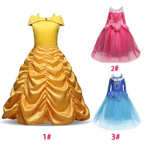  Fancy Dress, Girls Princess Belle Costumes Princess Dress Up Halloween Costume Dress for Gilrls Age 4-9 Year (4 Years)