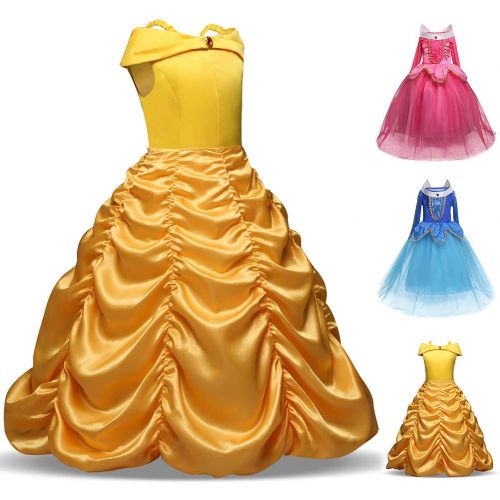  Fancy Dress, Girls Princess Belle Costumes Princess Dress Up Halloween Costume Dress for Gilrls Age 4-9 Year (4 Years)