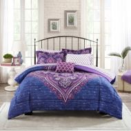Fancy Mainstays* Teens Grace Purple Floral Reversible Medallion Bedding King Size Comforter Sets for Girls (6 Piece in a Bag)