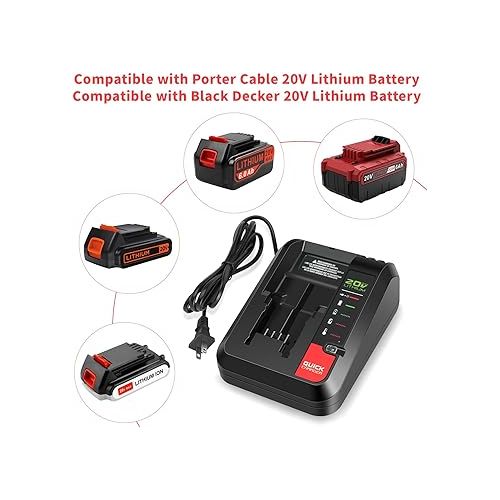  20V MAX Lithium Battery Charger for Porter Cable PCC685L PCC685LP PCC680L PCC692L PCC691L and Black Decker 20V Battery LBXR20 LBX4020