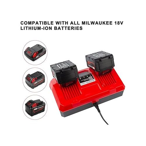  Dual Battery Charger Replace for M18 Milwaukee 6A Rapid Lithium Charger to Charge 14.4V-18V XC Lithium-ion Battery 48-59-1890 48-59-1812 48-11-1850 48-11-1820 48-11-1835 48-59-1802