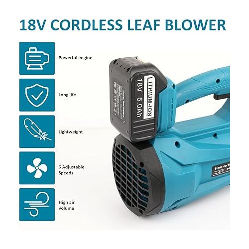  Cordless Leaf Blower with 2 X 5.0 Battery & Charger,460CFM 6 Adjustable Speeds and 2 Adjustable Tubes,Battery Powered Leaf Blower Lightweight for Snow Blowing & Yard Cleaning