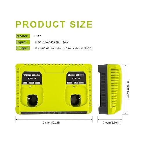  Fancy Buying 2Port P117 Dual Chemistry 18V Replacement Battery Charger for Ryobi 18V Battery ONE+ P117 P118 for Ryobi 18V Max Lithium NiCd Battery P100 P102 P103 P105 P107 P108 Ryobi Fast Charger