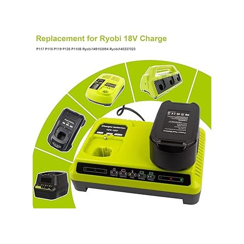  Fancy Buying 2Port P117 Dual Chemistry 18V Replacement Battery Charger for Ryobi 18V Battery ONE+ P117 P118 for Ryobi 18V Max Lithium NiCd Battery P100 P102 P103 P105 P107 P108 Ryobi Fast Charger