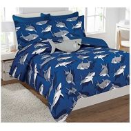 [아마존베스트]Fancy Linen Fancy Collection 6 Pc Kids/teens Shark Blue Grey Design Luxury Comforter Furry Buddy Included