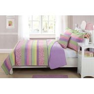 [아마존베스트]Fancy Linen LLC Fancy Linen Bedspread Coverlet 3 PC Stripe Butterfly Flowers Pink Purple Green Yellow Reversible Kids/teens/Girls New#Daisy dream (Twin)