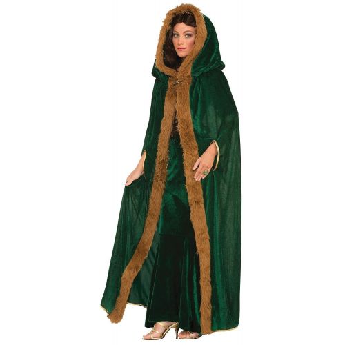  Fancy Me Mens Ladies Green Long Velvet Fur Trimmed Hooded Medieval Fancy Dress Costume Outfit Cape Shawl Cloak (Green)