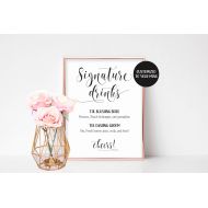 /FancyandFlair Signature Cocktail Sign, Bar Menu Printable, Reception Signs, Signature Drink Sign, Bachelorette Party Decor, Bridal Shower Sign, Wedding