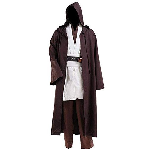  할로윈 용품Fancycosplay Jedi Robe Cosplay Costume Set Men Halloween Outfit Brown White with Belt and Pocket Full Suit - US Size