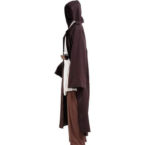  할로윈 용품Fancycosplay Jedi Robe Cosplay Costume Set Men Halloween Outfit Brown White with Belt and Pocket Full Suit - US Size