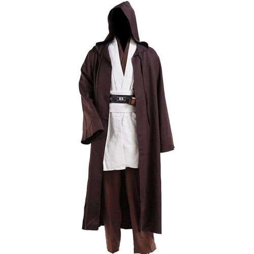  할로윈 용품Fancycosplay Jedi Robe Cosplay Costume Set Men Halloween Outfit Brown White with Belt and Pocket Full Suit - US Size