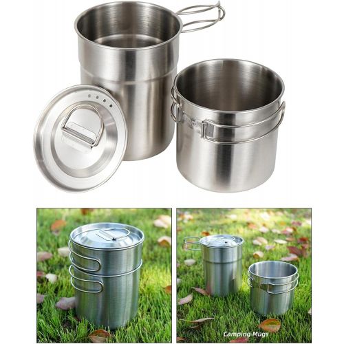  Fancyes Portable 2pcs Camping Cup Kit w/Folding Handles Drinking Soup Cookware Cooking Bowl Picnic Mug Adventure Outdoor Backpack Kitchen Accessories