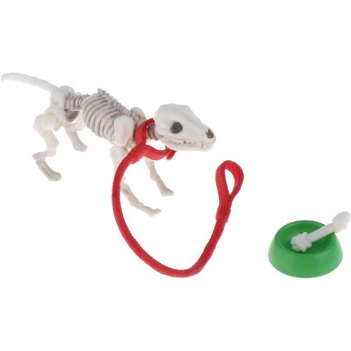  Fancyes 2 Set Dollhouse Miniatures Pose Skeleton Dogs Bowl Set Halloween Props