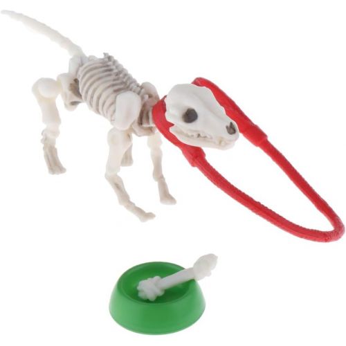  Fancyes 2 Set Dollhouse Miniatures Pose Skeleton Dogs Bowl Set Halloween Props