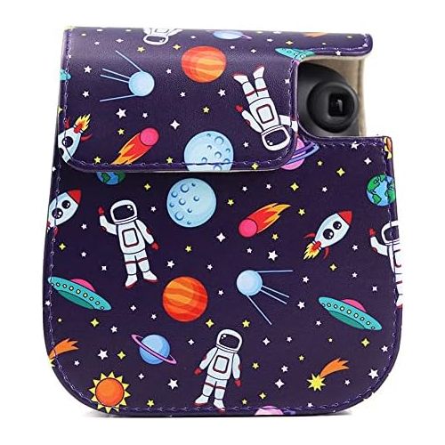  Fancyme PU Leather Camera Case Compatible with Fujifilm Instax Mini 11 9 8 Instant Film Camera with Adjustable Shoulder Strap Bag Protective Cover (Astronauts)