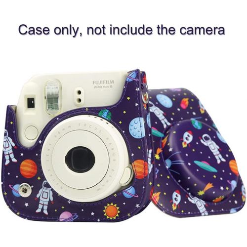  Fancyme PU Leather Camera Case Compatible with Fujifilm Instax Mini 11 9 8 Instant Film Camera with Adjustable Shoulder Strap Bag Protective Cover (Astronauts)