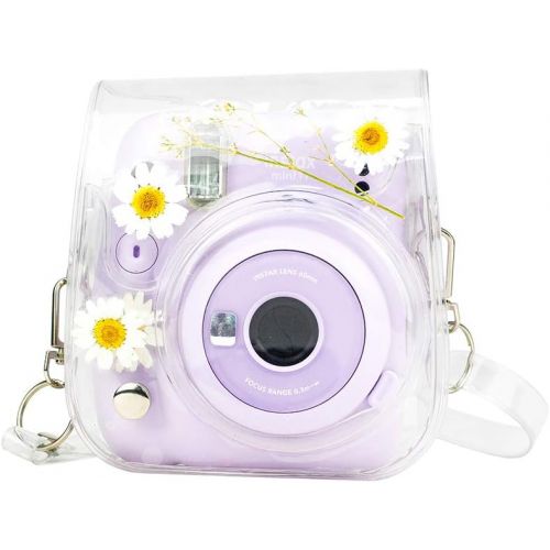  Fancyme PVC Transparent Camera Case Compatible with Fujifilm Instax Mini 11 9 8 Instant Film Camera with Adjustable Shoulder Strap Bag Protective Cover (Daisy Gypsophila)