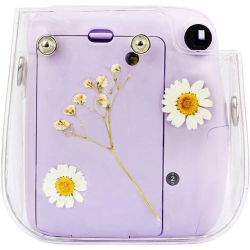  Fancyme PVC Transparent Camera Case Compatible with Fujifilm Instax Mini 11 9 8 Instant Film Camera with Adjustable Shoulder Strap Bag Protective Cover (Daisy Gypsophila)