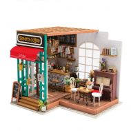 Fancystar DIY Dollhouse Miniature Wooden Puzzle Toy with Furniture Kit with LED and Music Birthday Gifts for Boys and Girls, Simon Time Coffee Shop