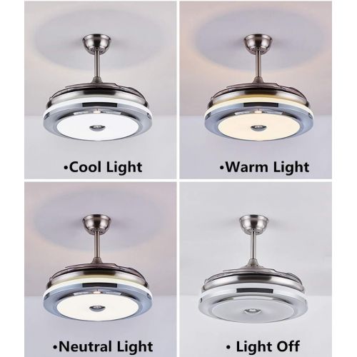  [아마존베스트]Fandian 36Inch Modern Ceiling Light with Fans Remote Control Retractable Blades for Living Room Bedroom Restaurant, Silver Color with Silent Motor (36In-1)