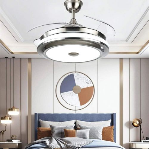  [아마존베스트]Fandian 36Inch Modern Ceiling Light with Fans Remote Control Retractable Blades for Living Room Bedroom Restaurant, Silver Color with Silent Motor (36In-1)