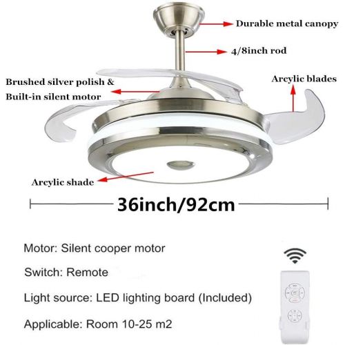 [아마존베스트]Fandian 36Inch Modern Ceiling Light with Fans Remote Control Retractable Blades for Living Room Bedroom Restaurant, Silver Color with Silent Motor (36In-1)
